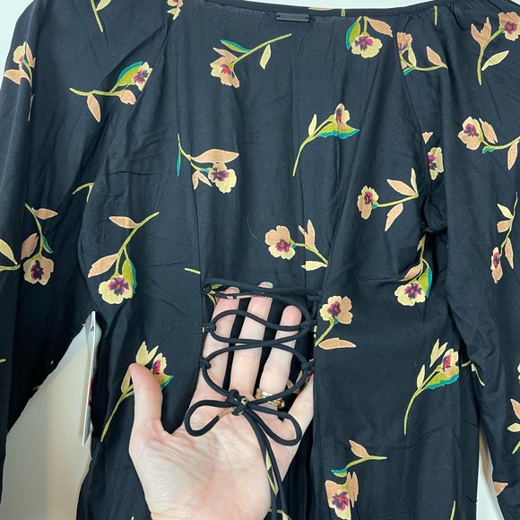 Billabong Black Floral Sweet to Me Long Sleeve Midi Dress NWT Size XS - Picture 7 of 10